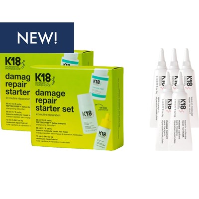 K18 Buy 2 Damage Repair Starter Set, Get 5 leave-in molecular repair hair mask single tubes FREE! 7 pc.