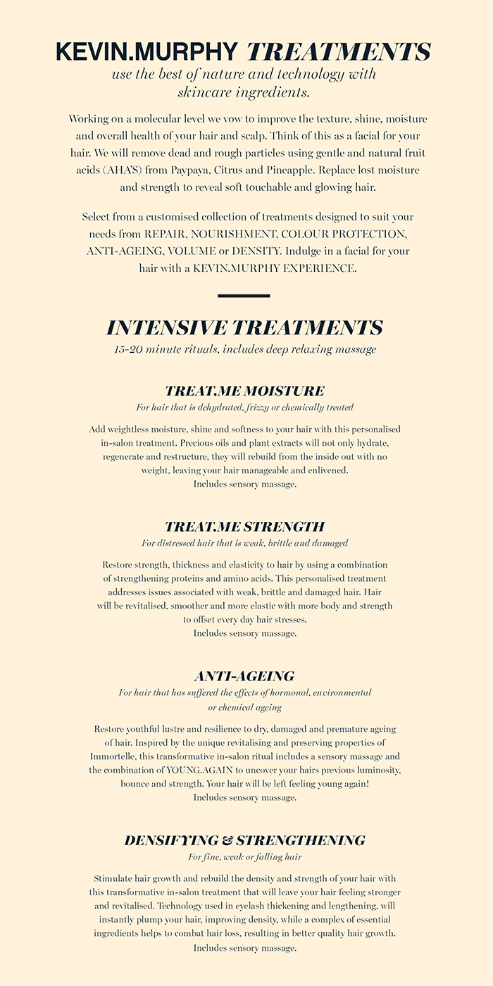 KEVIN.MURPHY Treatment Menu